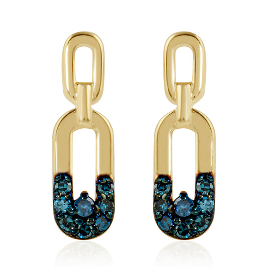 Brincos de Prata com Banho de Ouro com Diamante Azul