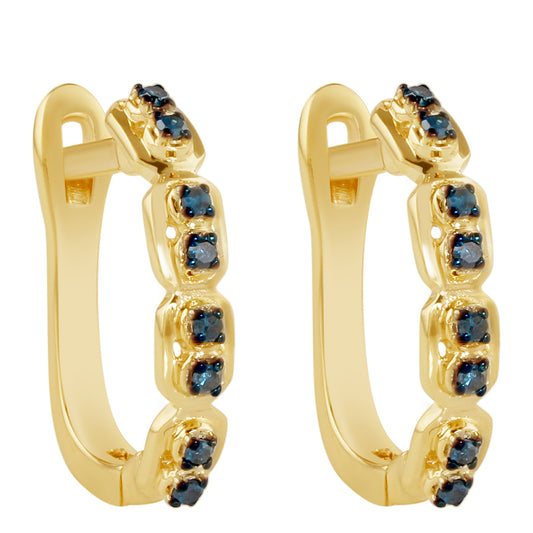 Brincos de Prata com Banho de Ouro com Diamante Azul