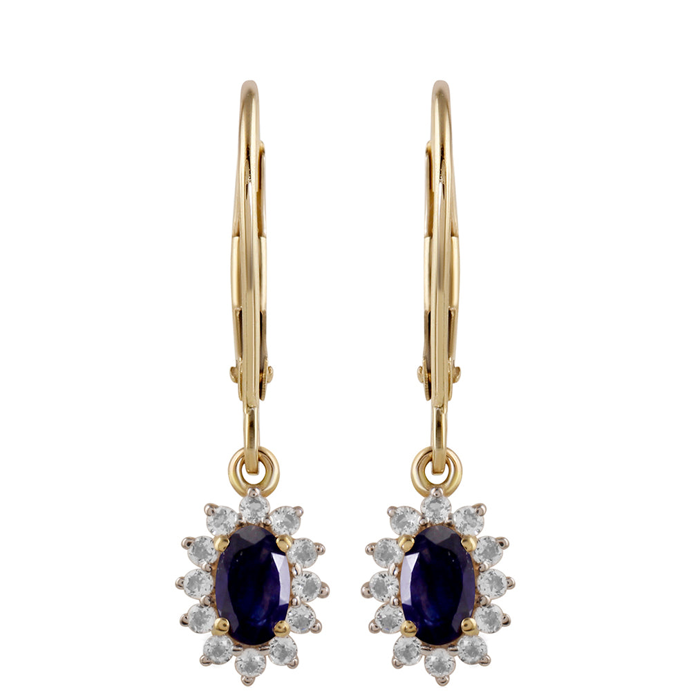 Brincos de Ouro com Safira da Tailândia e Topázio Branco  Contraste: Cruz missionária 1 