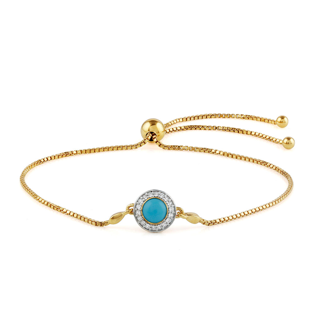 Pulseira de Prata com Banho de Ouro com Turquesa Bela Adormecida e Topázio Branco