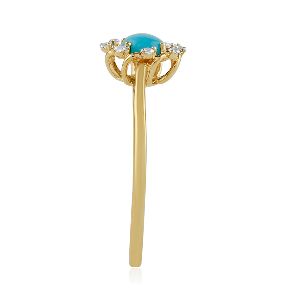 Anel de Prata com Banho de Ouro com Turquesa Bela Adormecida e Topázio Branco