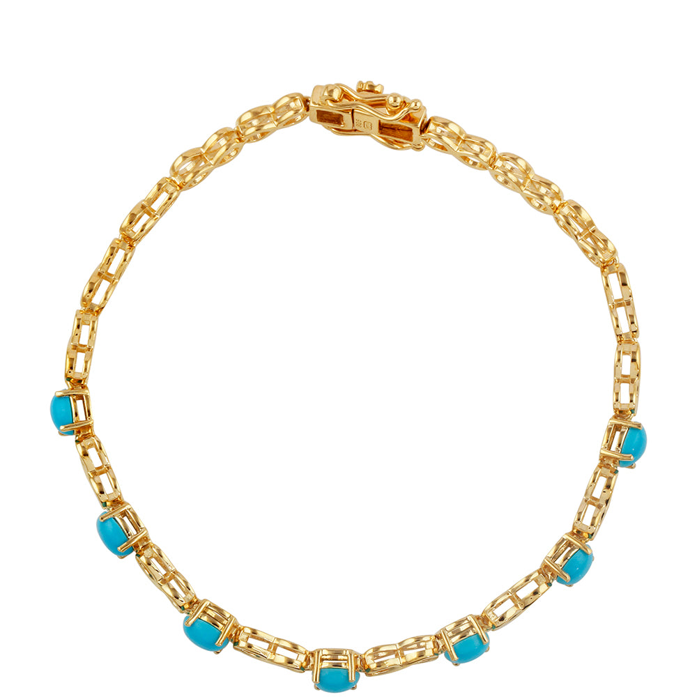 Pulseira de Prata com Banho de Ouro com Turquesa Bela Adormecida  Contraste: Cabeca de Veado (800)