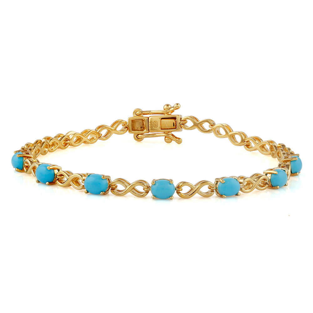 Pulseira de Prata com Banho de Ouro com Turquesa Bela Adormecida  Contraste: Cabeca de Veado (800)