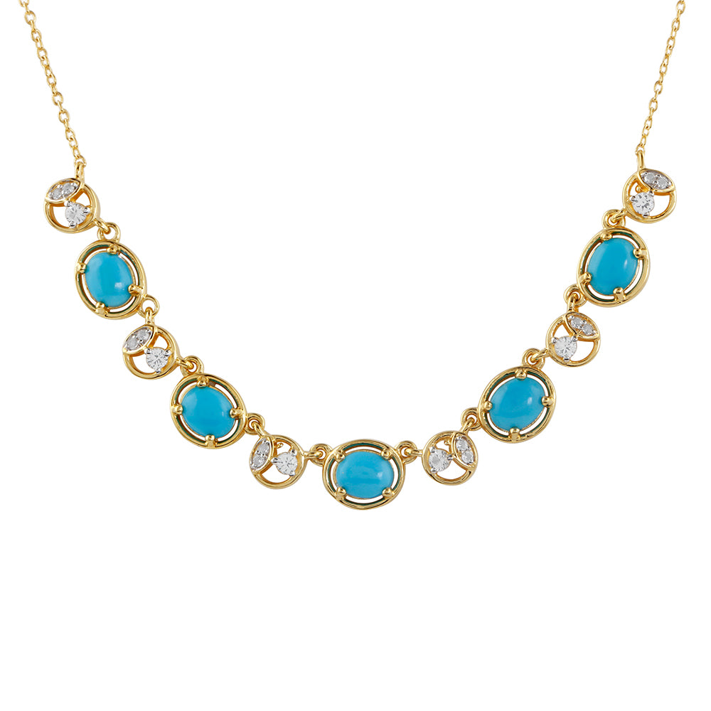 Colar de Prata com Banho de Ouro com Turquesa Bela Adormecida e Topázio Branco  Contraste: Cabeca de Veado (800)