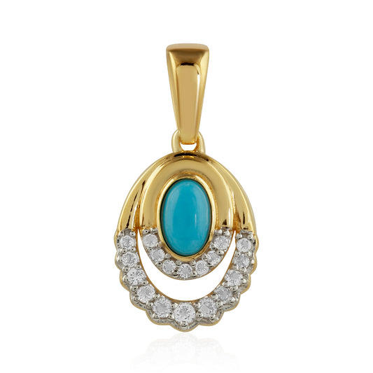 Pendente de Prata com Banho de Ouro com Turquesa Bela Adormecida e Topázio Branco