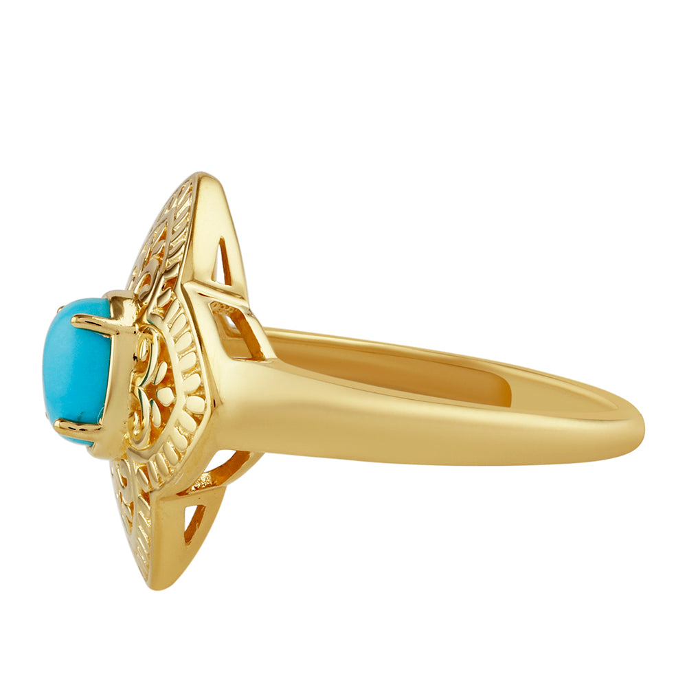 Anel de Prata com Banho de Ouro com Turquesa Bela Adormecida  Contraste: Cabeca de Veado (800) 2 