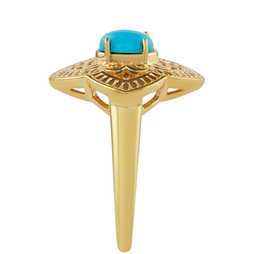 Anel de Prata com Banho de Ouro com Turquesa Bela Adormecida  Contraste: Cabeca de Veado (800) 3 