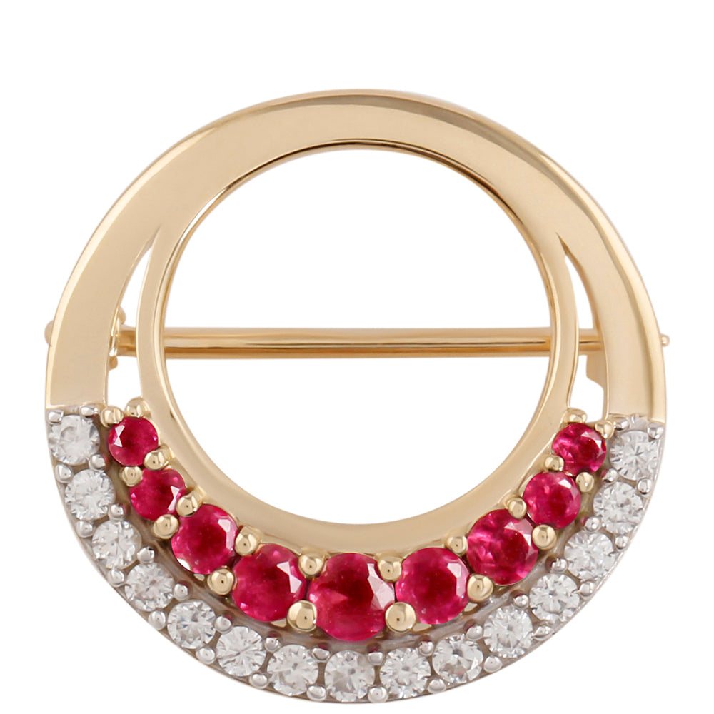 Alfinete de Ouro com Rubi de Madagáscar e Zircão Branco  Contraste: Cruz missionária 1 