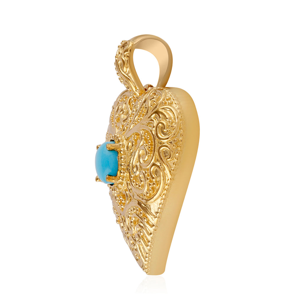 Pendente de Prata com Banho de Ouro com Turquesa Bela Adormecida  Contraste: Cabeca de Veado (800)