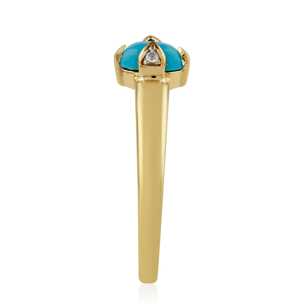 Anel de Prata com Banho de Ouro com Turquesa Bela Adormecida e Topázio Branco