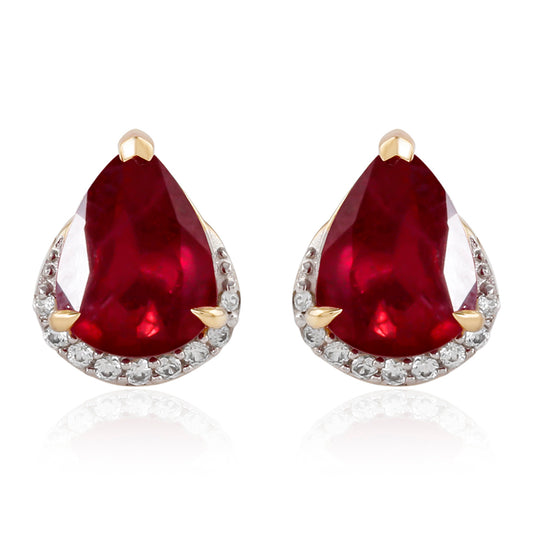 Brincos de Ouro com Rubi de Madagáscar e Zircão Branco  Contraste: Cruz missionária