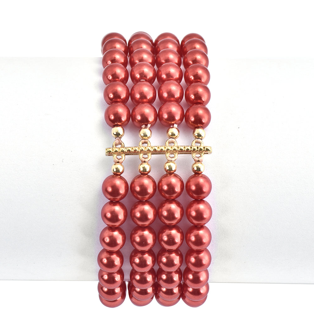 Pulseira de Prata com Banho de Ouro com Pérola Vermelha de Água Doce