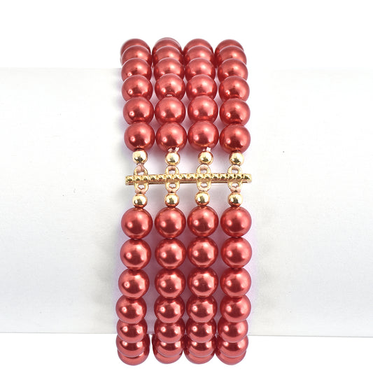 Pulseira de Prata com Banho de Ouro com Pérola Vermelha de Água Doce