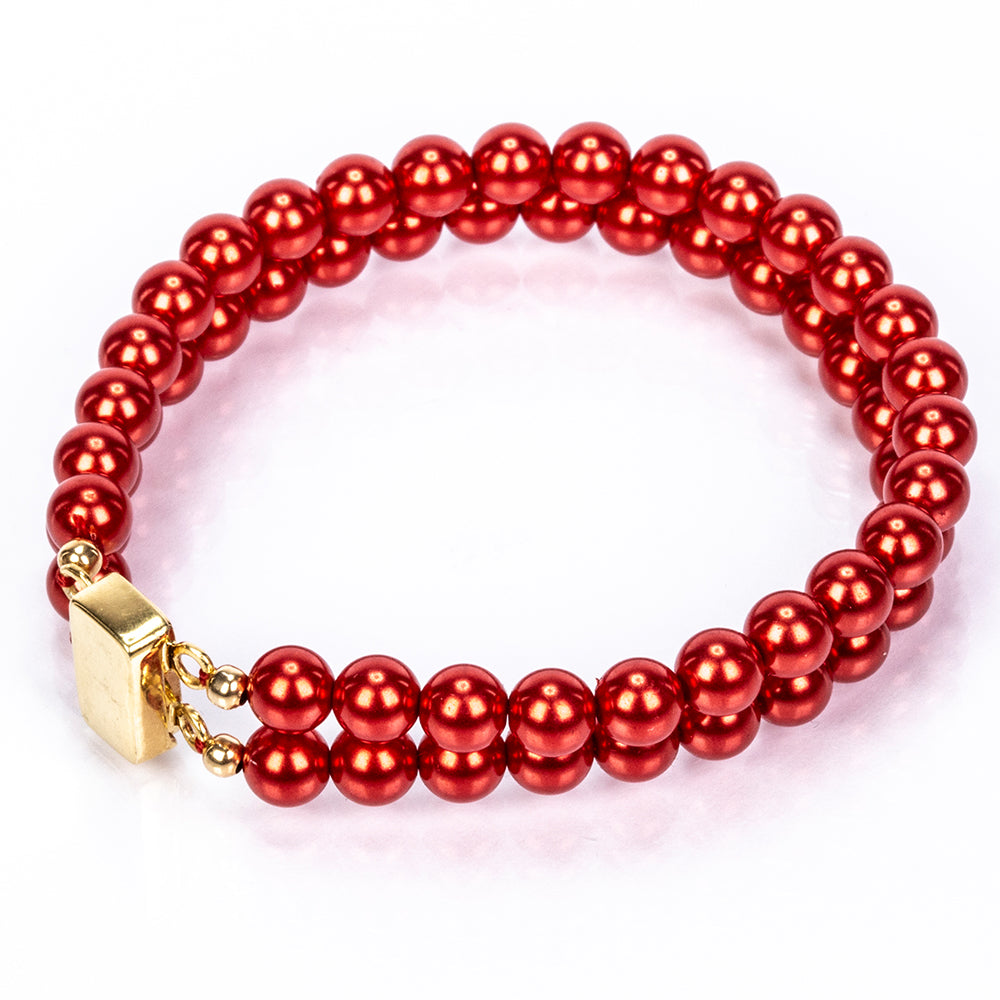 Pulseira de Prata com Banho de Ouro com Pérola Vermelha de Água Doce  Contraste: Cabeca de Veado (800)