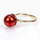 Anel de Prata com Banho de Ouro com Pérola Vermelha de Água Doce e Topázio Branco