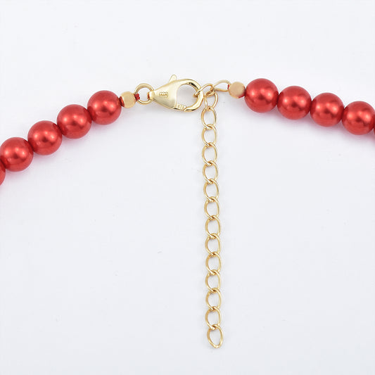 Colar de Prata com Banho de Ouro com Pérola Vermelha de Água Doce  Contraste: Cabeca de Veado (800)