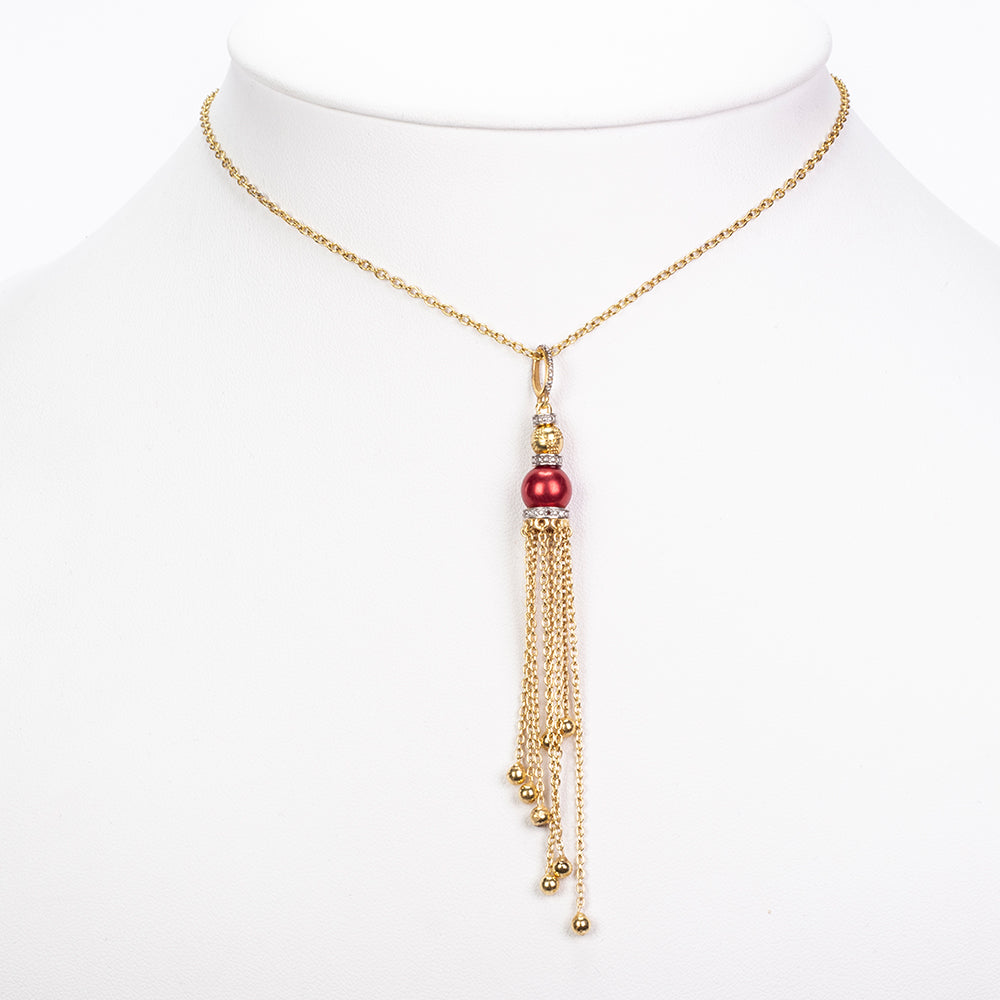 Pendente de Prata com Banho de Ouro com Pérola Vermelha de Água Doce e Topázio Branco  Contraste: Cabeca de Veado (800) 3 