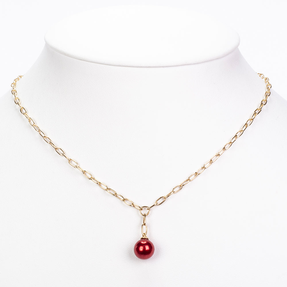 Colar de Prata com Banho de Ouro com Pérola Vermelha de Água Doce  Contraste: Cabeca de Veado (800) 2 