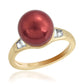Anel de Prata com Banho de Ouro com Pérola Vermelha de Água Doce e Topázio Branco