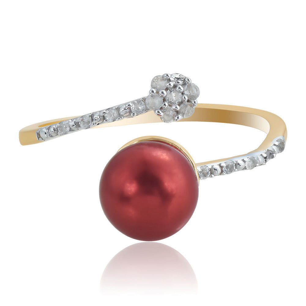 Anel de Prata com Banho de Ouro com Pérola Vermelha de Água Doce e Topázio Branco 2 