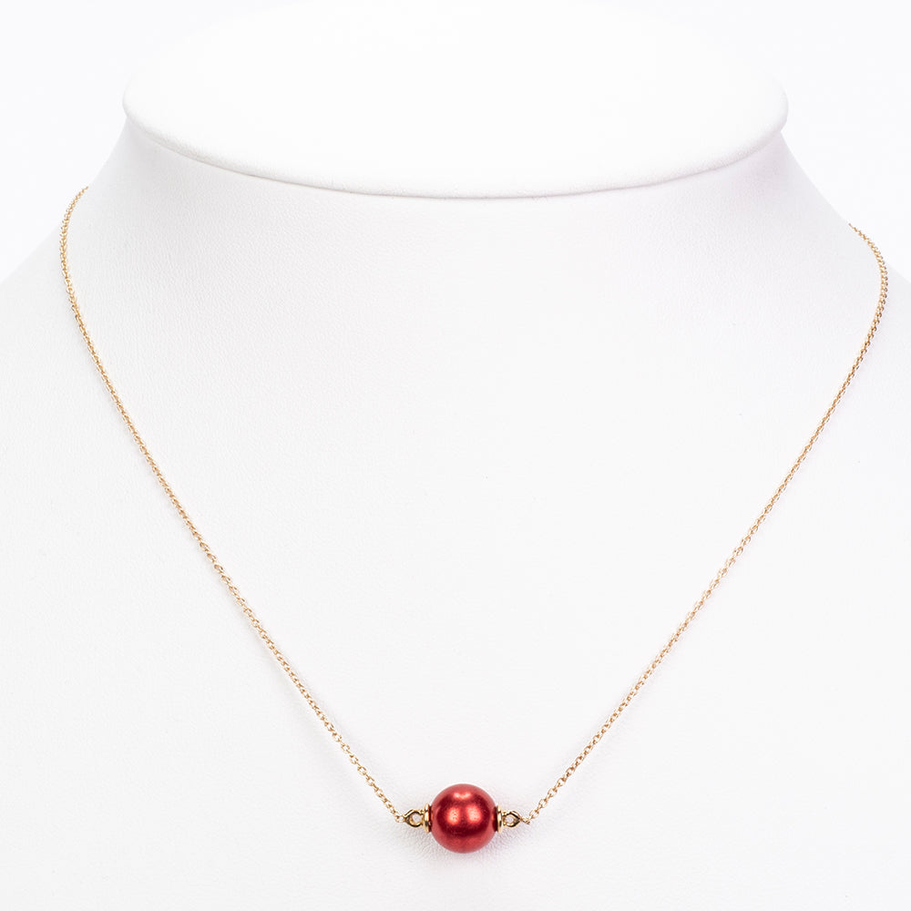 Colar de Prata com Banho de Ouro com Pérola Vermelha de Água Doce