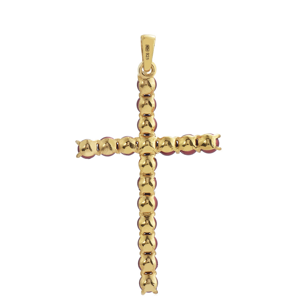 Cruz Pendente de Prata com Banho de Ouro com Pérola Vermelha de Água Doce 2 