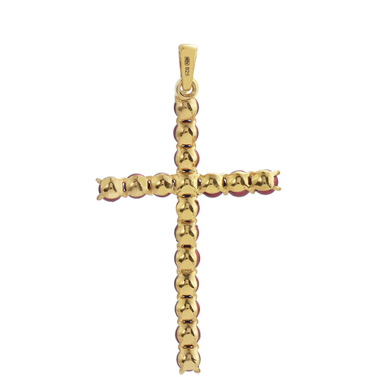 Cruz Pendente de Prata com Banho de Ouro com Pérola Vermelha de Água Doce