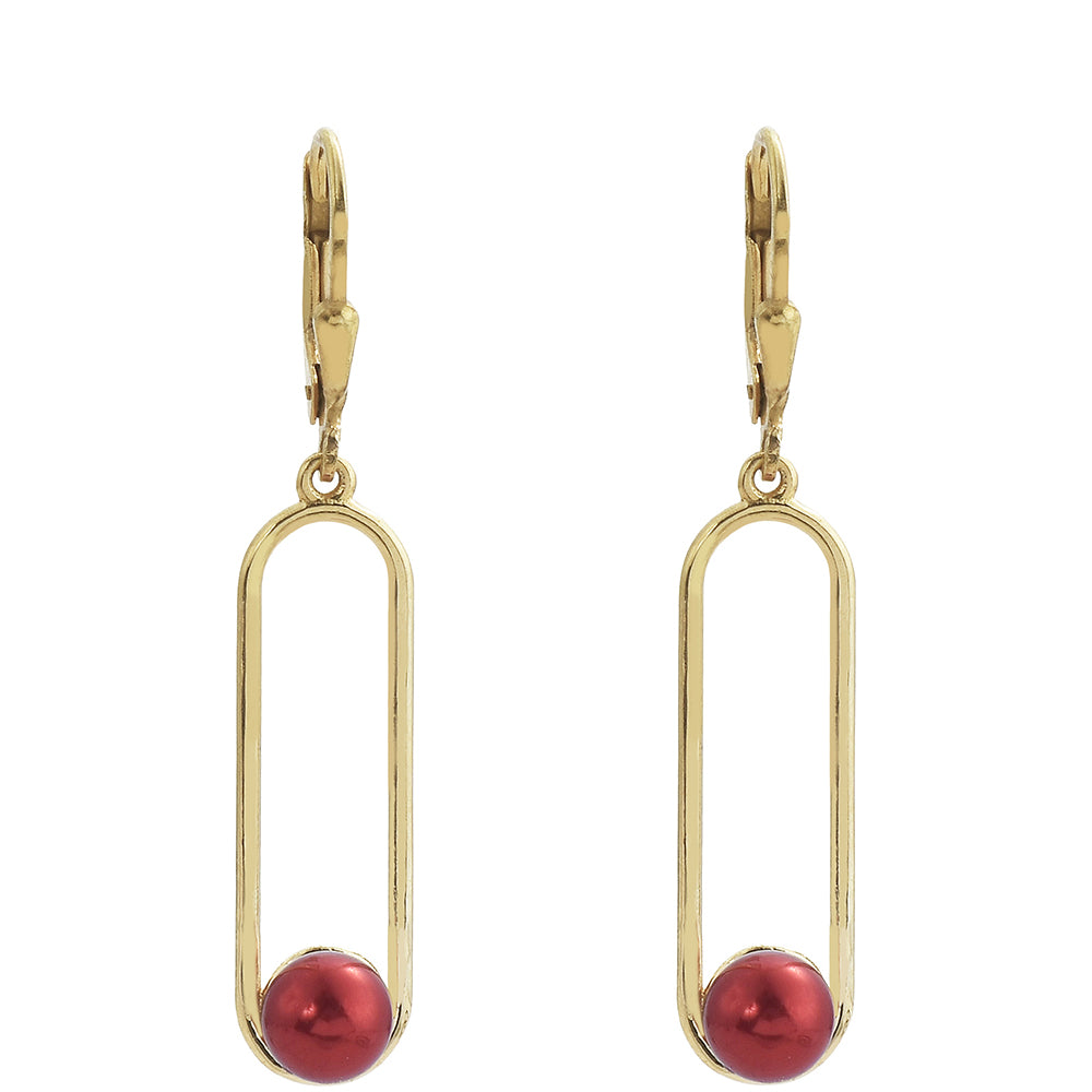 Brincos de Prata com Banho de Ouro com Pérola Vermelha de Água Doce 2 