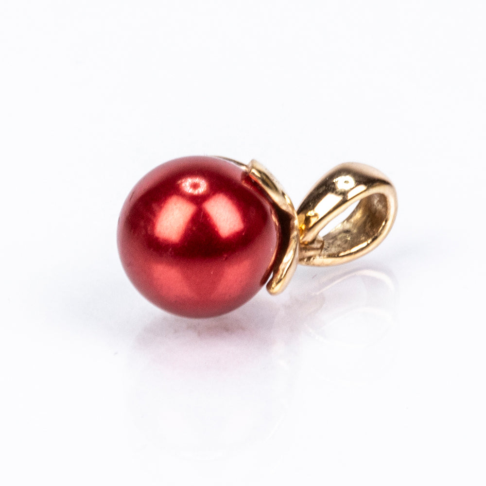 Conjunto de Prata com Banho de Ouro com Pérola Vermelha de Água Doce ( Brincos+Anel+Pendente )  Contraste: Cabeca de Veado (800)