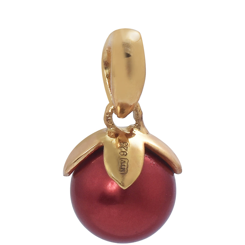 Conjunto de Prata com Banho de Ouro com Pérola Vermelha de Água Doce ( Brincos+Anel+Pendente )  Contraste: Cabeca de Veado (800)