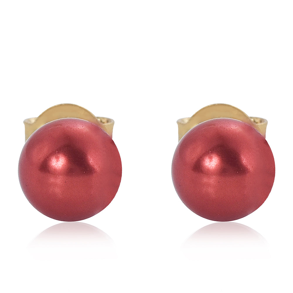 Conjunto de Prata com Banho de Ouro com Pérola Vermelha de Água Doce ( Brincos+Anel+Pendente )  Contraste: Cabeca de Veado (800) 8 