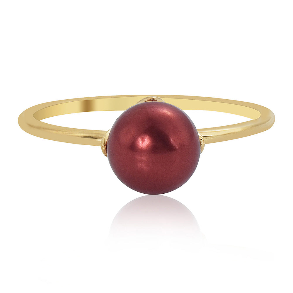 Conjunto de Prata com Banho de Ouro com Pérola Vermelha de Água Doce ( Brincos+Anel+Pendente )  Contraste: Cabeca de Veado (800) 2 