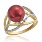Anel de Prata com Banho de Ouro com Pérola Vermelha de Água Doce e Topázio Branco  Contraste: Cabeca de Veado (800)
