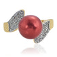 Anel de Prata com Banho de Ouro com Pérola Vermelha de Água Doce e Topázio Branco  Contraste: Cabeca de Veado (800)
