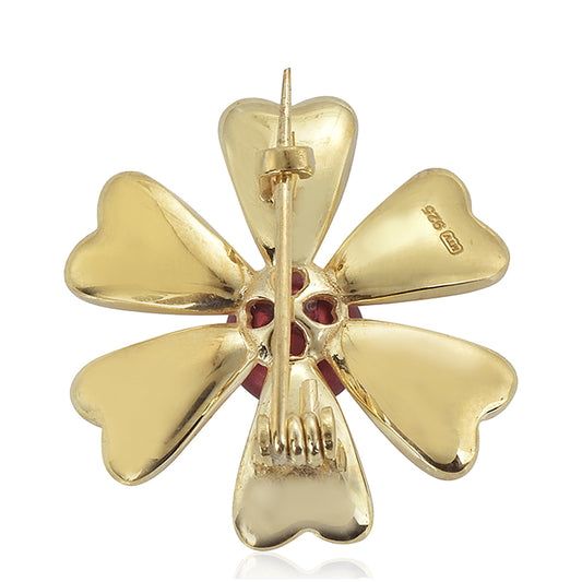 Alfinete de Prata com Banho de Ouro com Pérola Vermelha de Água Doce e Topázio Branco  Contraste: Cabeca de Veado (800)