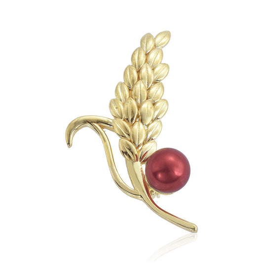 Alfinete de Prata com Banho de Ouro com Pérola Vermelha de Água Doce  Contraste: Cabeca de Veado (800)