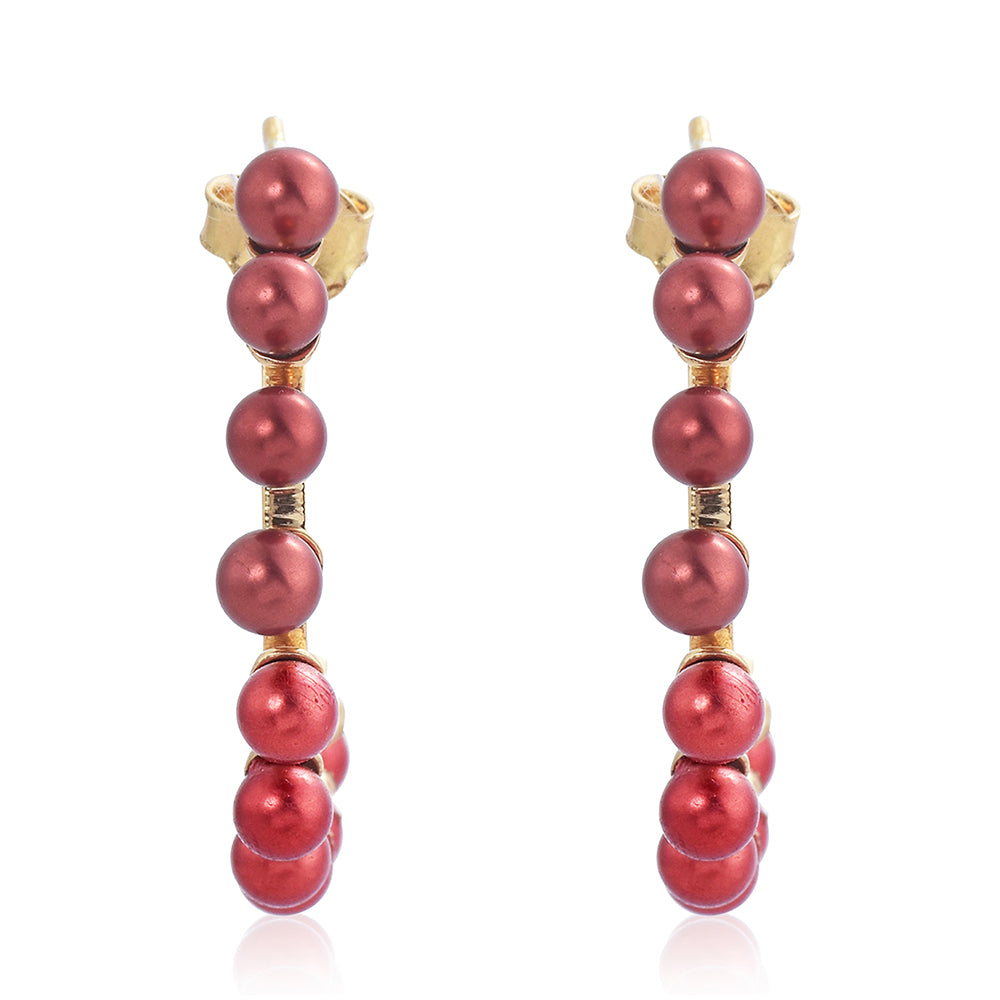 Brincos de Prata com Banho de Ouro com Pérola Vermelha de Água Doce