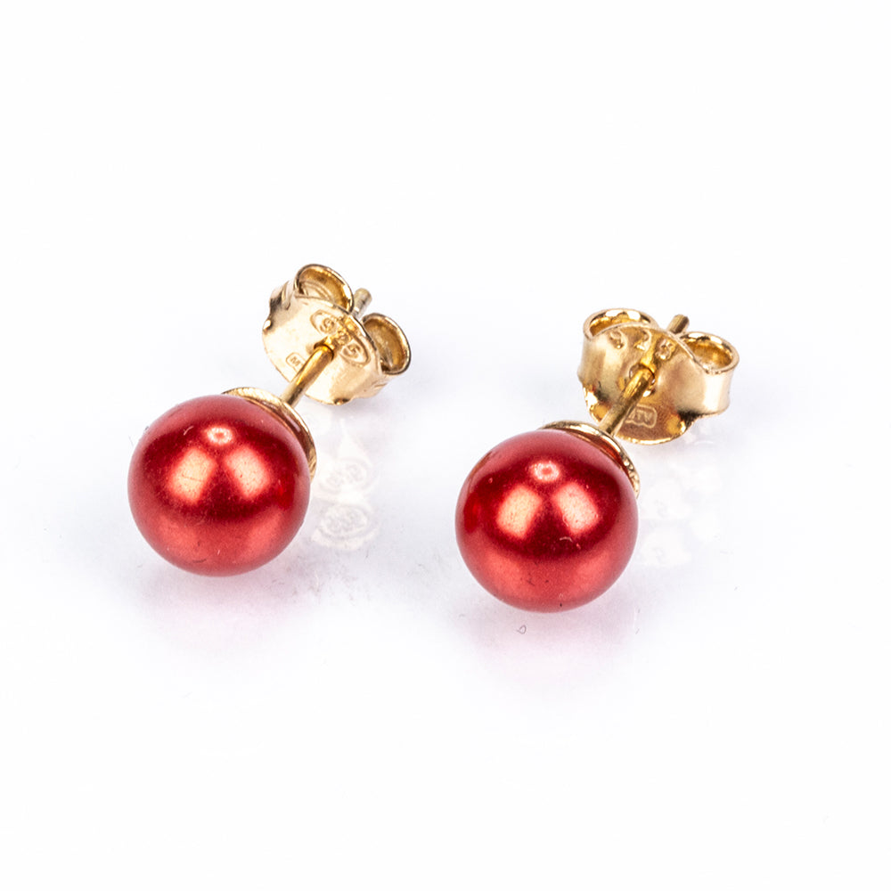 Conjunto de Prata com Banho de Ouro com Pérola Vermelha de Água Doce ( Colar+Brincos+Pulseira ) 6 