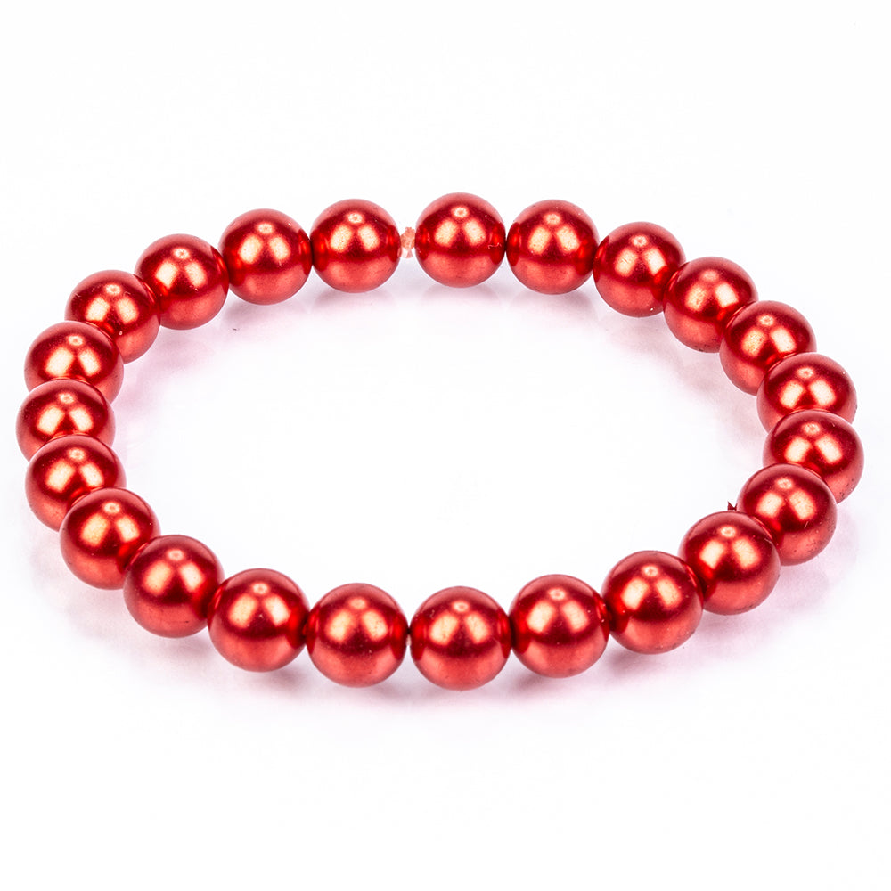 Conjunto de Prata com Banho de Ouro com Pérola Vermelha de Água Doce ( Colar+Brincos+Pulseira )