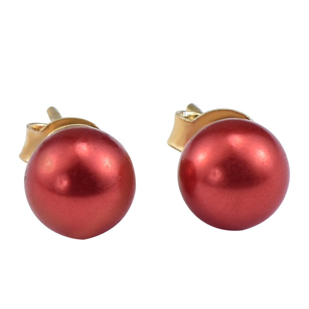 Conjunto de Prata com Banho de Ouro com Pérola Vermelha de Água Doce ( Colar+Brincos+Pulseira ) 4 