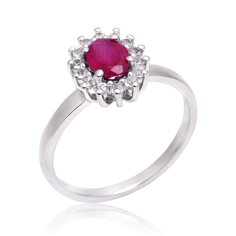 Anel de Prata com Rubi de Madagáscar e Topázio Branco
