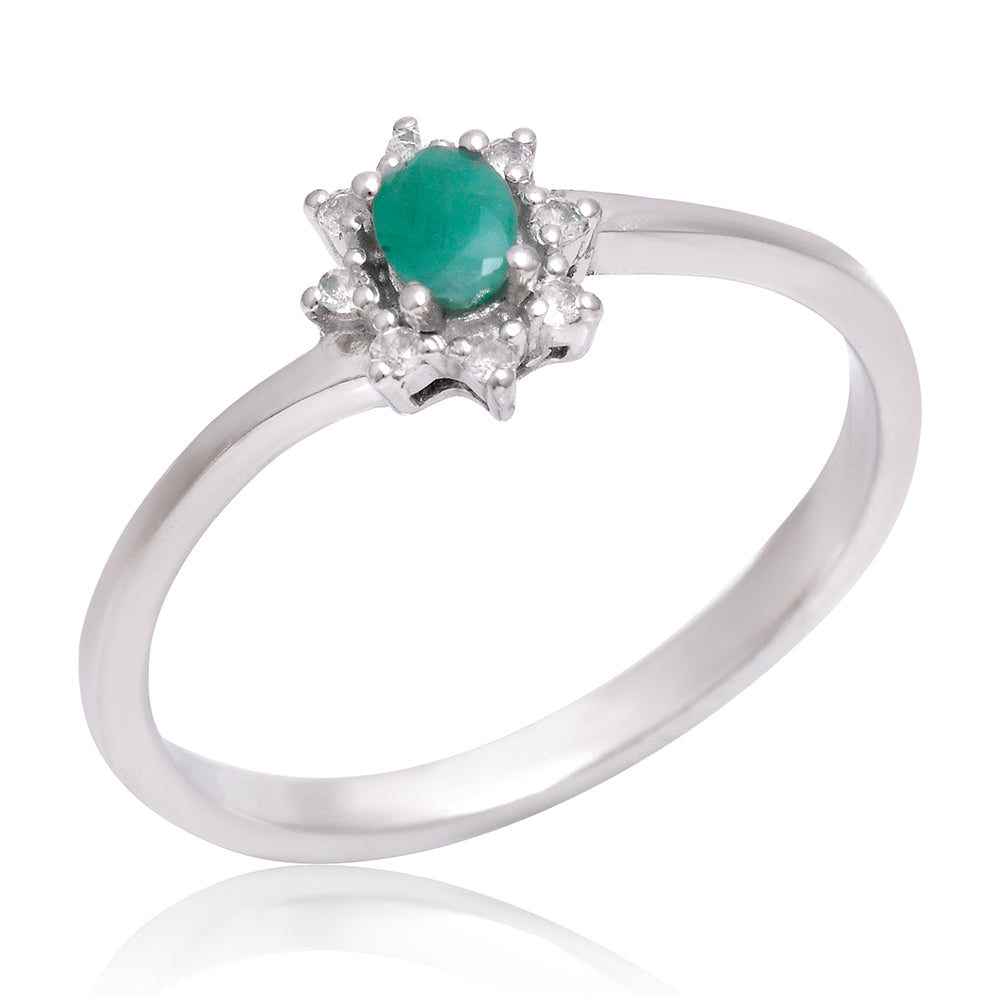 Anel de Prata com Esmeralda do Brasil e Topázio Branco