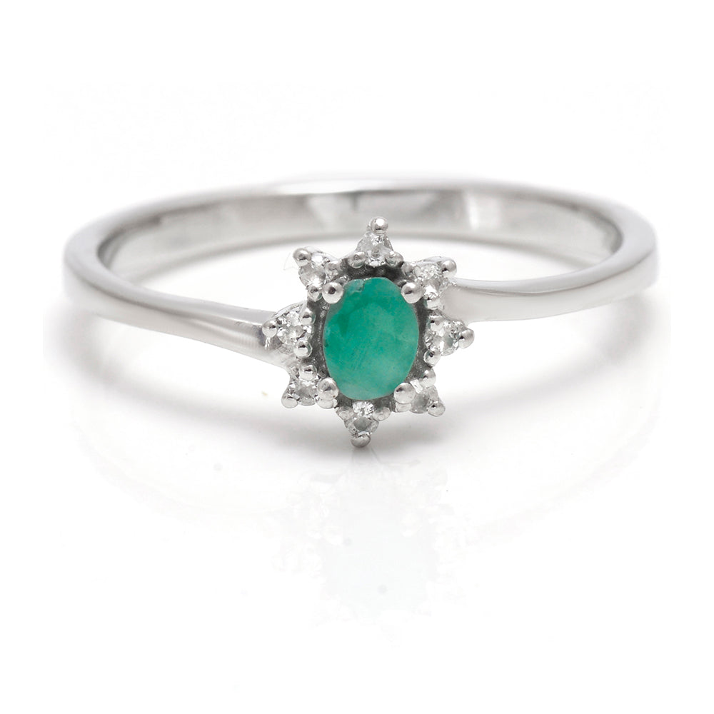 Anel de Prata com Esmeralda do Brasil e Topázio Branco