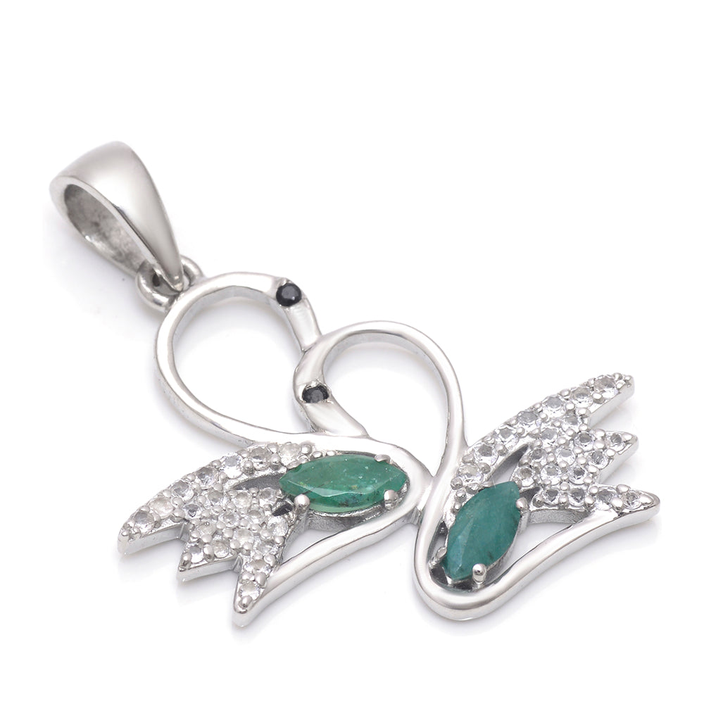 Pendente de Prata com Esmeralda do Brasil e Topázio Branco