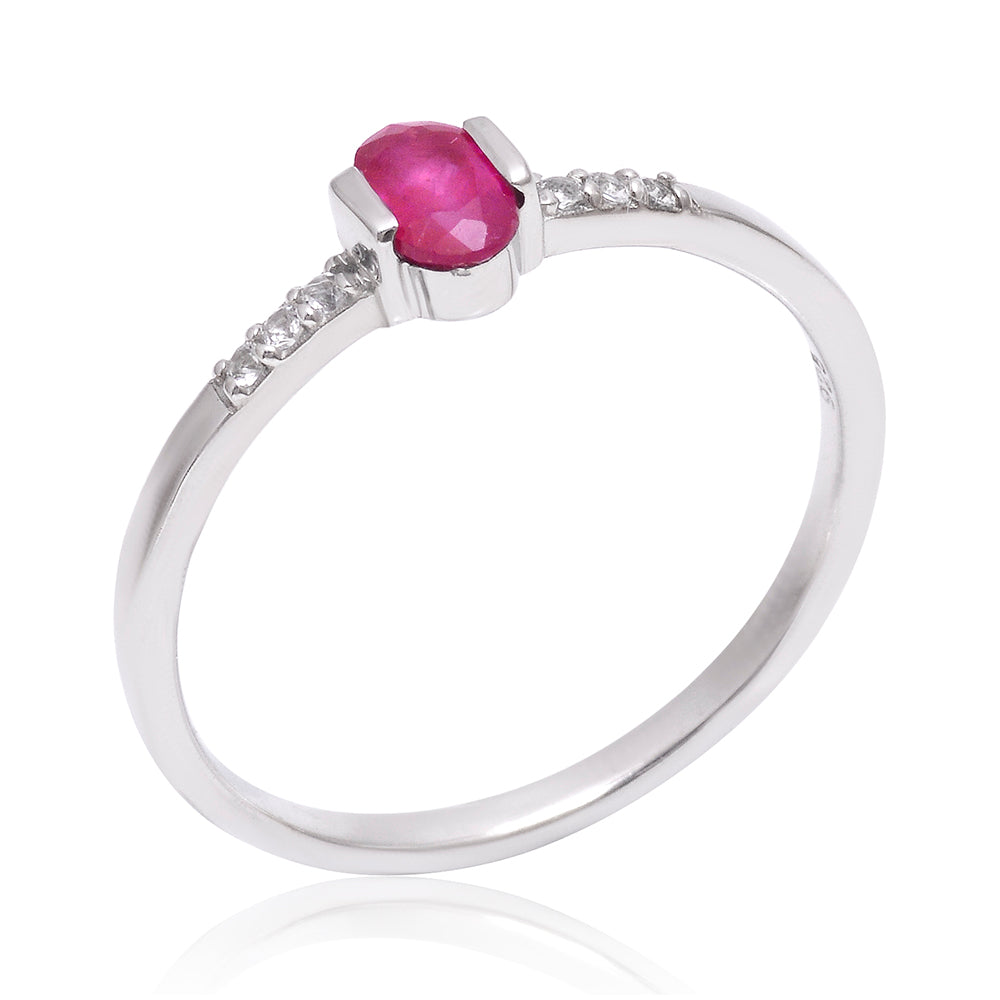 Anel de Prata com Rubi de Madagáscar e Topázio Branco 4 