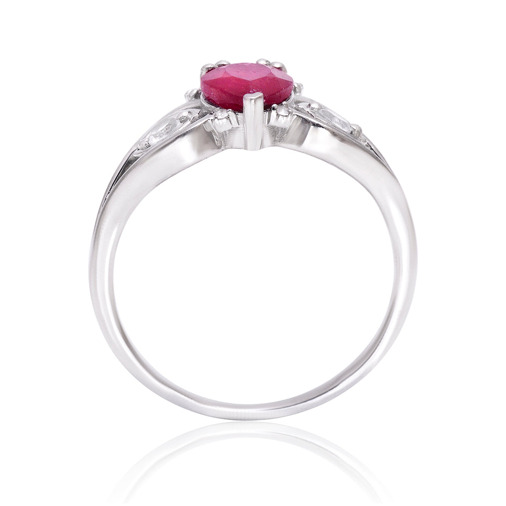 Anel de Prata com Rubi de Madagáscar e Topázio Branco  Contraste: Cabeca de Veado (800)