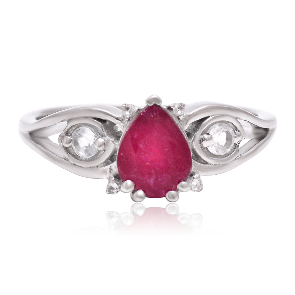 Anel de Prata com Rubi de Madagáscar e Topázio Branco  Contraste: Cabeca de Veado (800) 1 