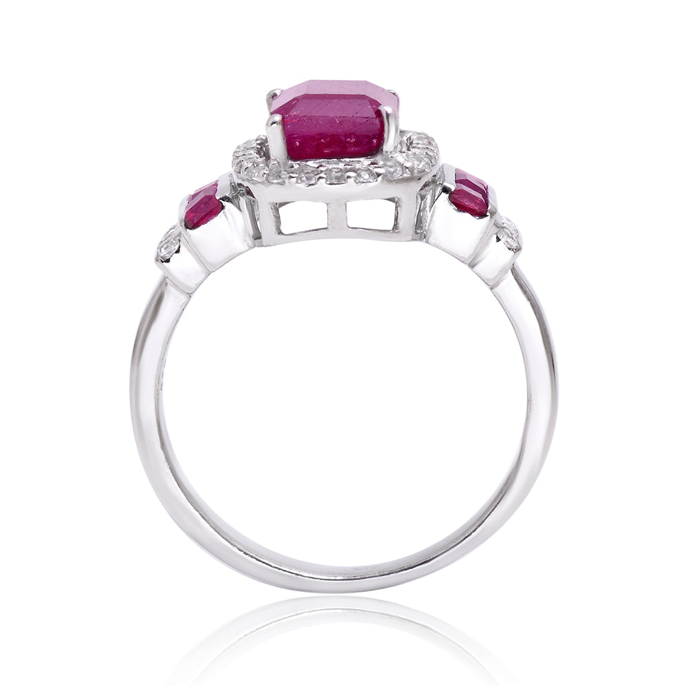 Anel de Prata com Rubi de Madagáscar e Topázio Branco  Contraste: Cabeca de Veado (800)