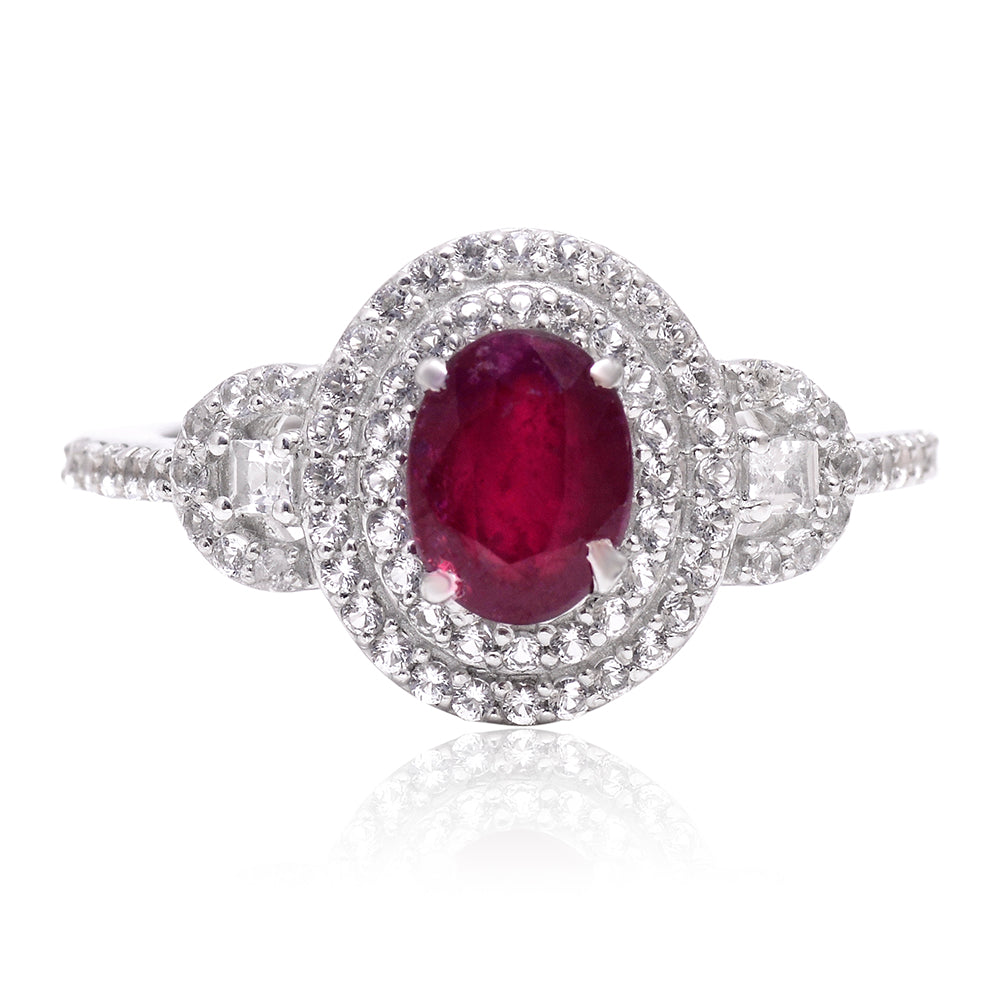 Anel de Prata com Rubi de Madagáscar e Topázio Branco  Contraste: Cabeca de Veado (800) 1 