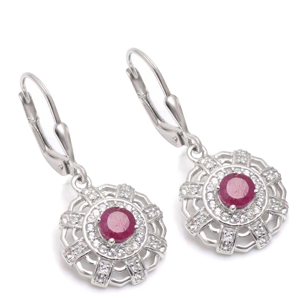 Brincos de Prata com Rubi de Madagáscar e Topázio Branco 2 